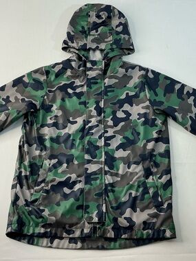 Kids Camo Hooded Rain Jacket - Green/Gray